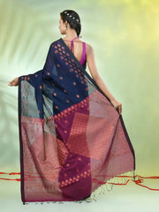 Sky Blue Cotton Saree With Zari Borders-MA64BCT401190046