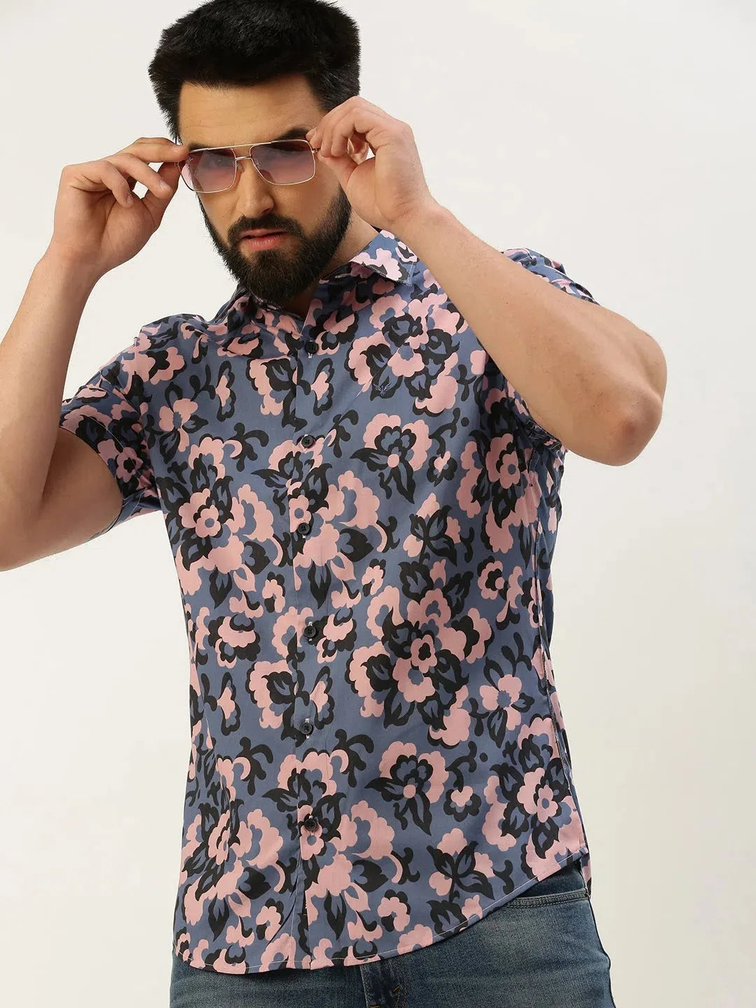 Blue Printed Mens Shirt - Cotton Casual Shirt | DesiQlo