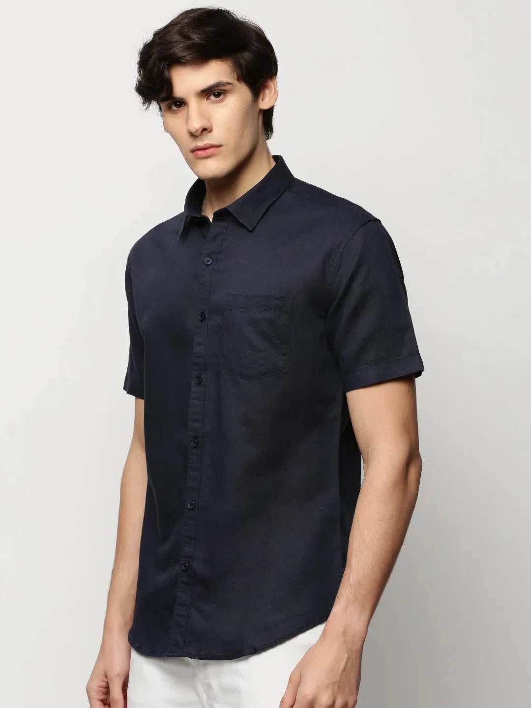 Navy Solid Cotton Mens Shirt | Casual & Formal Shirts