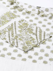 Women's White Printed A-Line Kurta-ON-549-Whitegreen