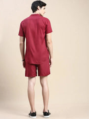 Men Burgundy Solid Casual Co ord Set-AM-90-18-Burgundy