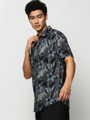 Men Navy Floral Casual Casual Shirts-GEORGE-1651-Navyblue