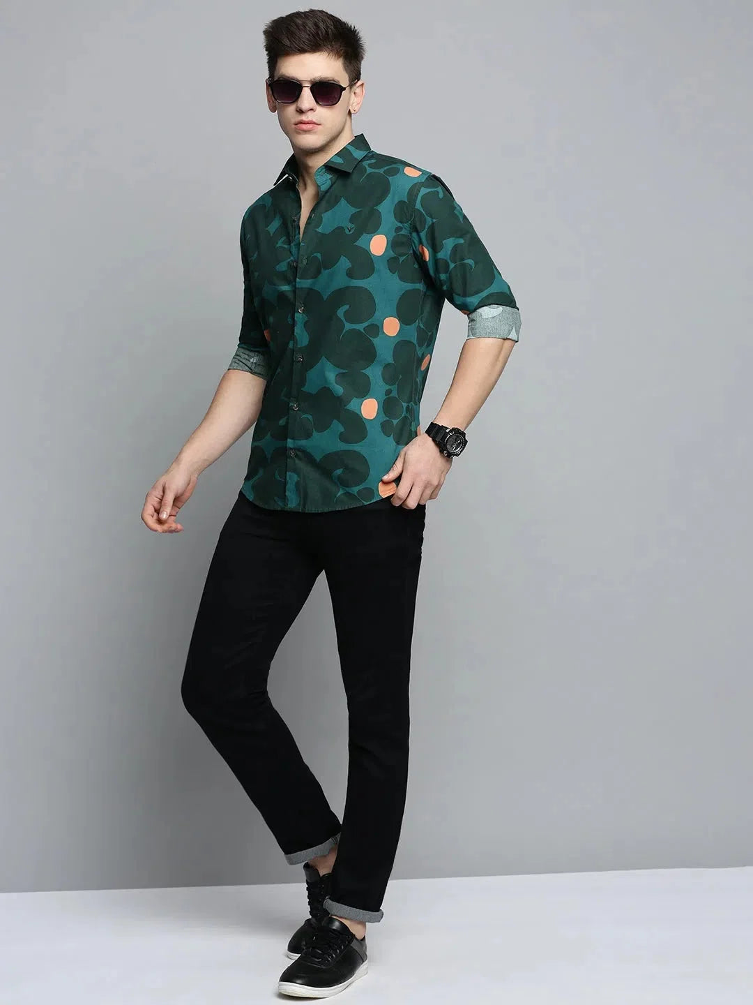 Men's Green Colourblock Shirt | Casual Cotton Mens Shirt