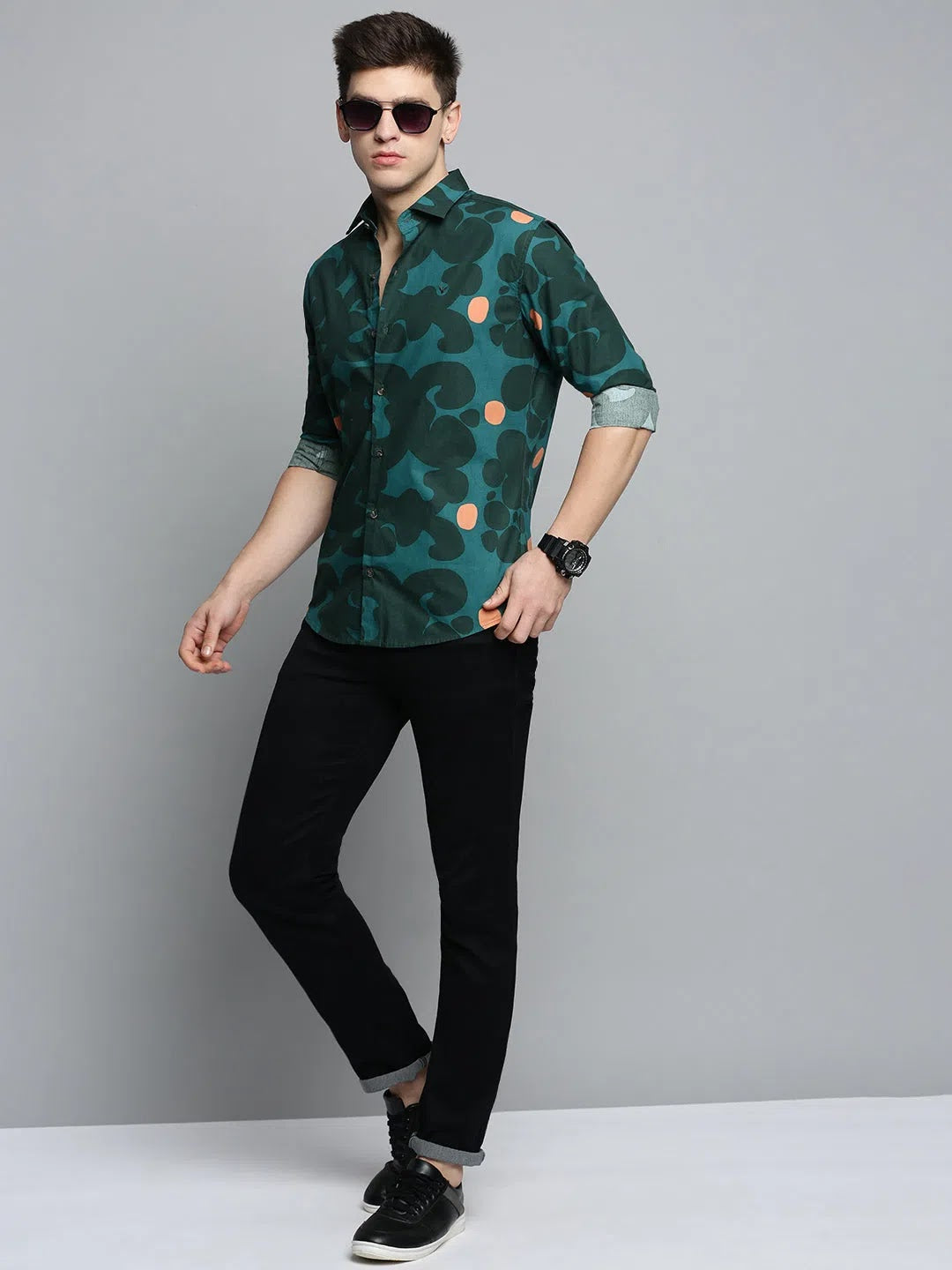 Men's Green Colourblock Shirt | Casual Cotton Mens Shirt