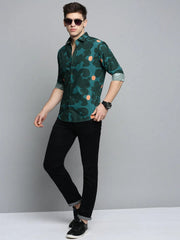 Men Green Colourblock Casual Shirt-GRADEPRINT-4147-Green