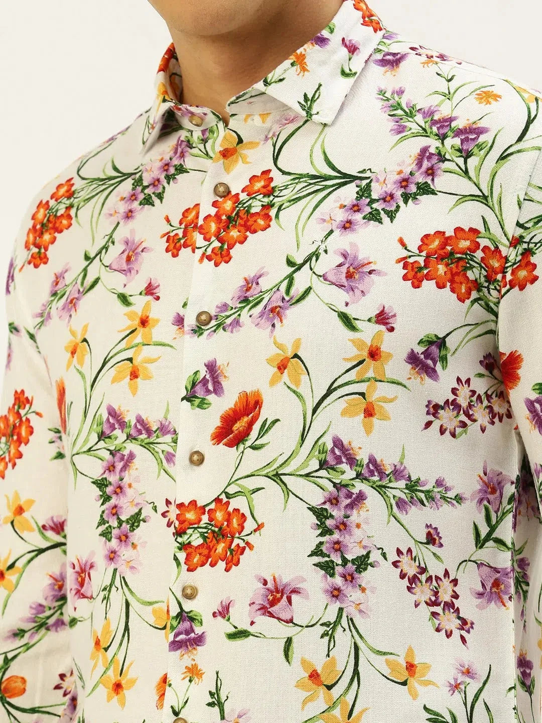 Men's White Printed Linen Shirt | DesiQlo Casual Shirts