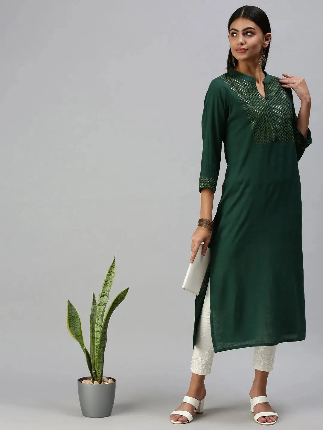 Green Solid Kurti | Women's Indian Kurta Tunic Top
