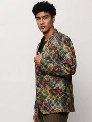 Men Grey Printed Casual Blazers-SOBLZ-082-4-Grey