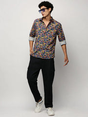Men Navy Geometrical Shirt-PRISM-M204-1608-Navyblue