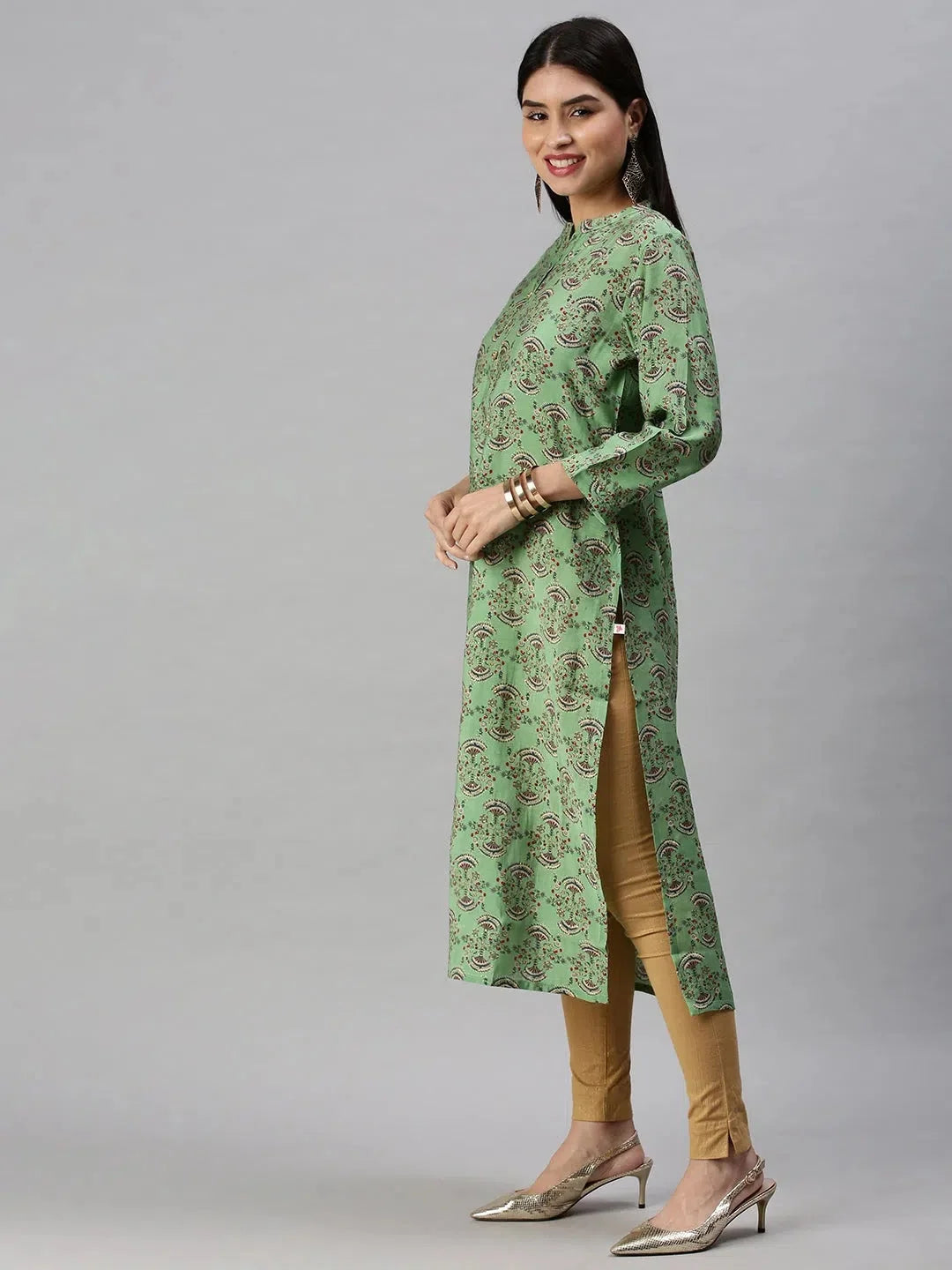 Green Printed Cotton Kurta - Stylish Indian Kurta for Women