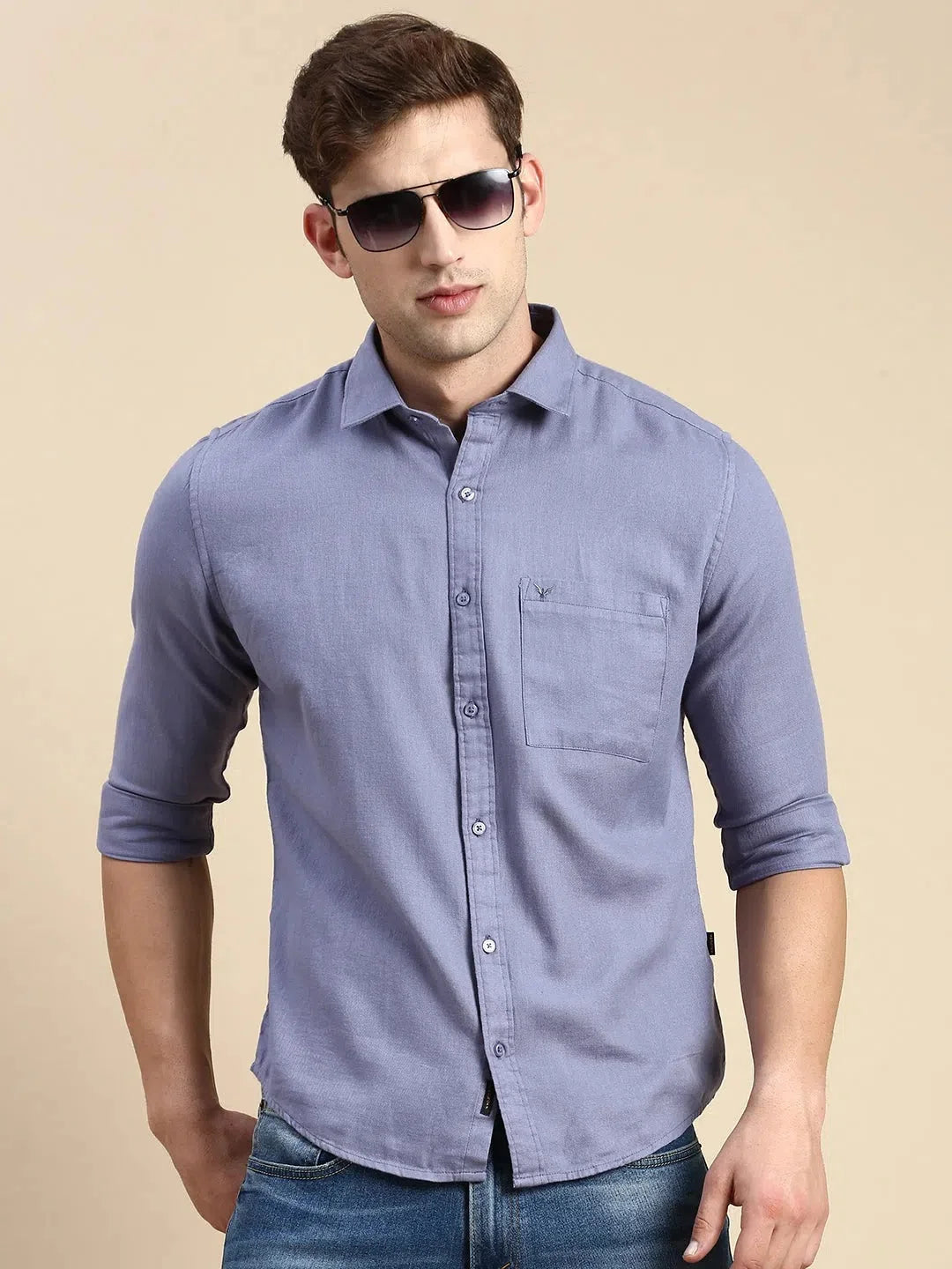 Blue Solid Cotton Mens Shirt | Classic Formal Shirts