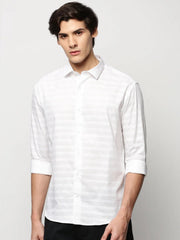 Men White Striped Casual Casual Shirts-TAROSTRIPE-607-White