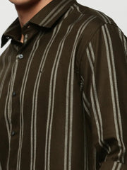 Men Green Striped Casual Casual Shirts-YARROWSTRIPE-5638-Olive