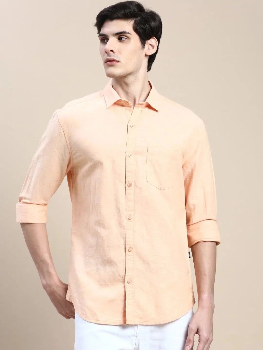 Mens Orange Solid Shirt - Cotton Casual Shirt | DesiQlo
