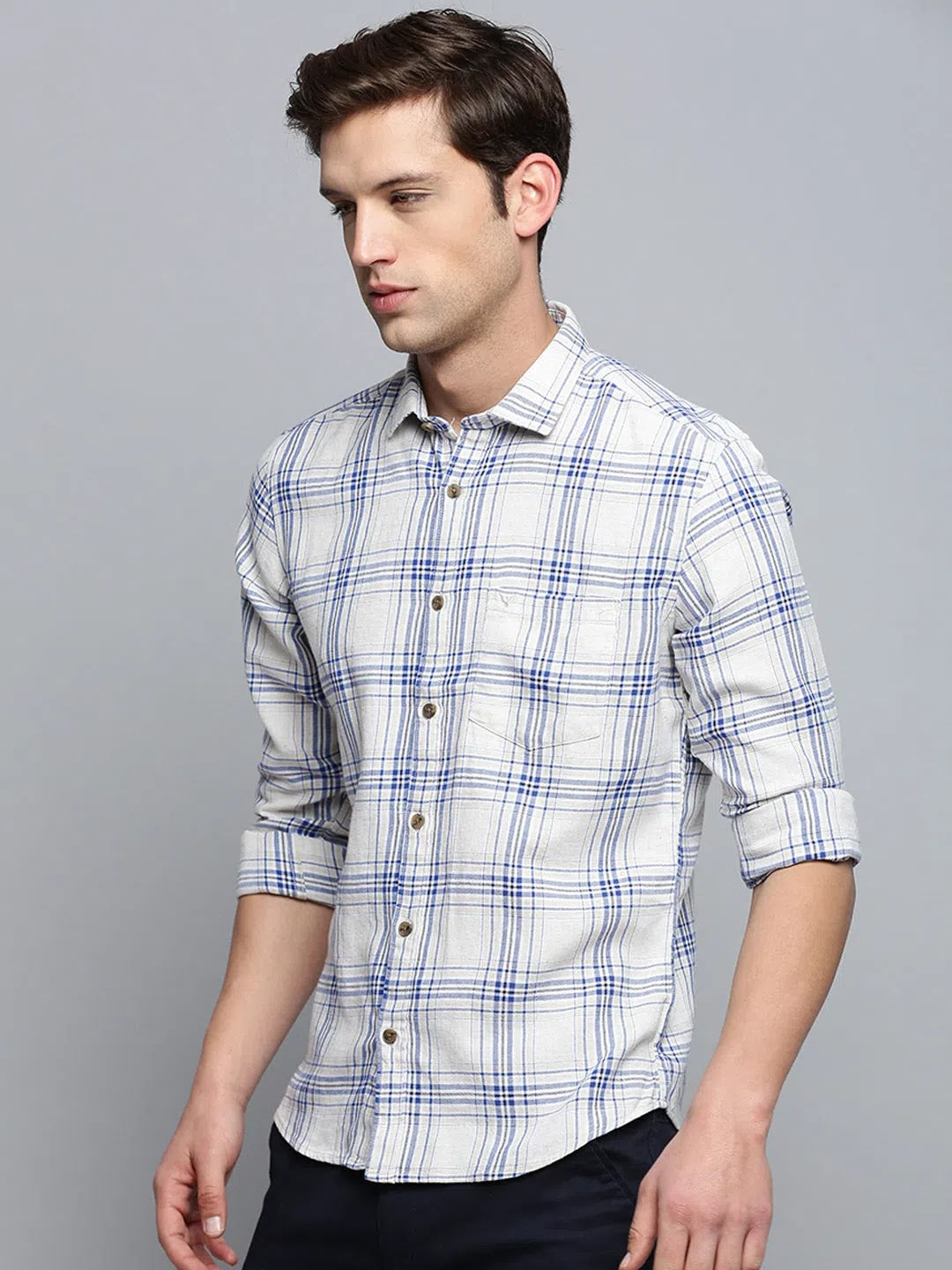 Stylish Beige Checked Mens Shirt - Cotton Casual Shirt | DesiQlo