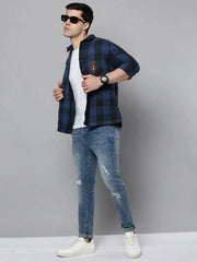 Men Blue Checked Casual Shirt-RUGGEDCHECKS-4177-Blue