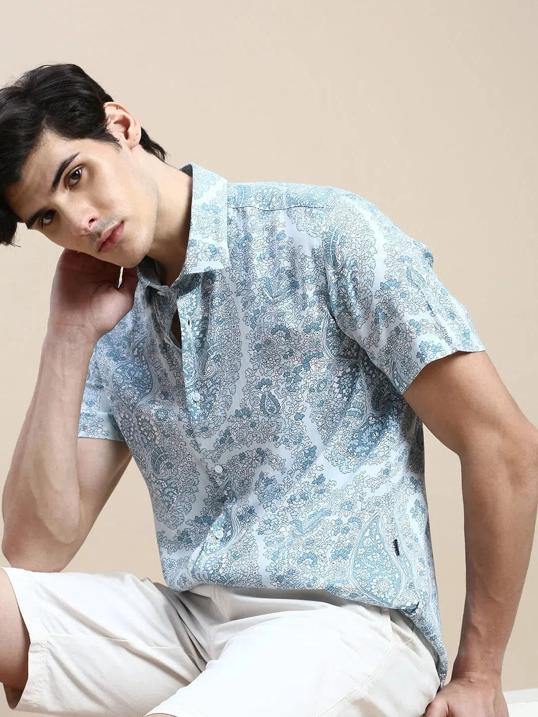 Blue Floral Cotton Mens Shirt | Casual Printed Shirt