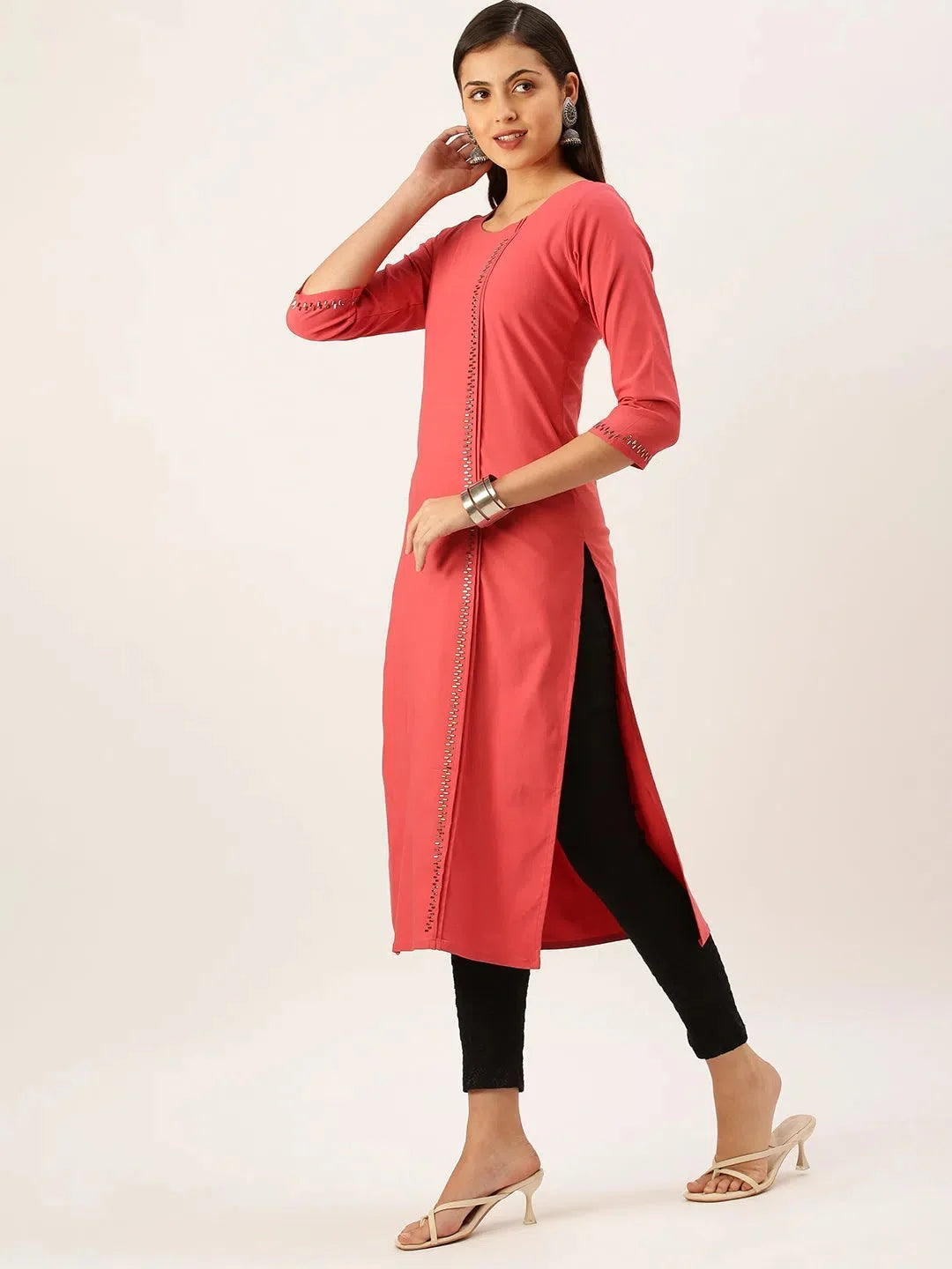 Red Embellished Kurta | Cotton Indian Kurta Ladies Online