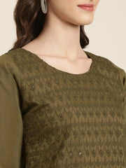 Women Olive Textured Kurta SetKC-1215-Olive