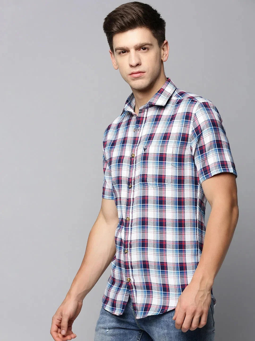 Trendy White Checked Mens Shirt - Cotton Casual Shirt | DesiQlo