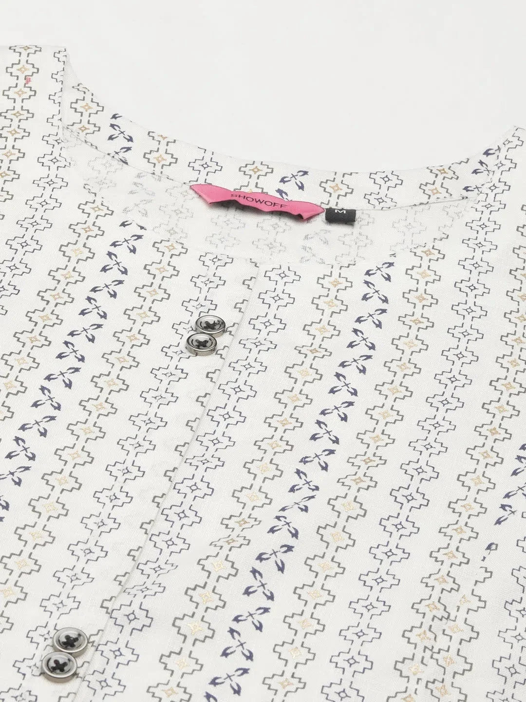 White Printed Straight Kurta | Women's Cotton Short Kurti