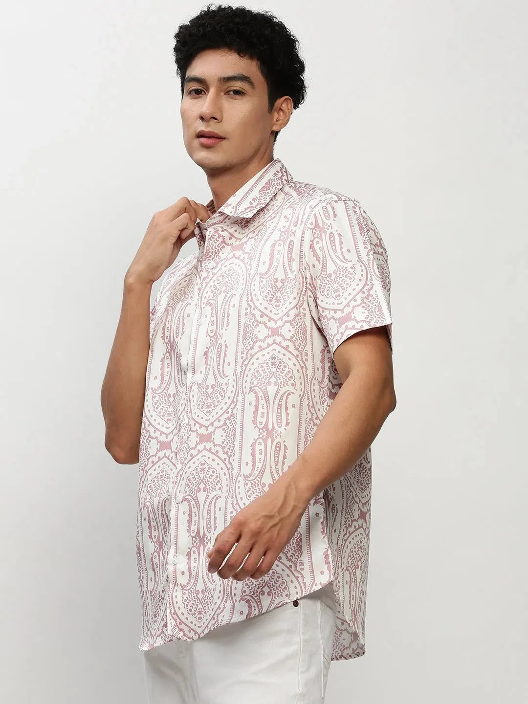 Authentic White Printed Mens Shirt - Cotton Casual Shirt | DesiQlo
