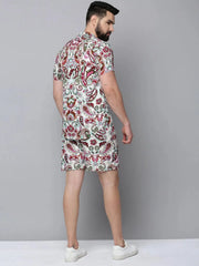 Men White Printed Casual Co-Ord Set-AM-78-17-White