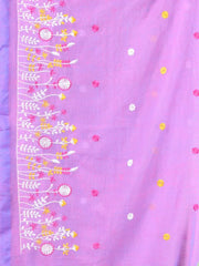 All Over Thread Floral Embroidery Violet Cotton Saree-MA62CT33610069