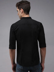 Men Black Solid Casual Shirt-BOLDPLAINE-1605-Black