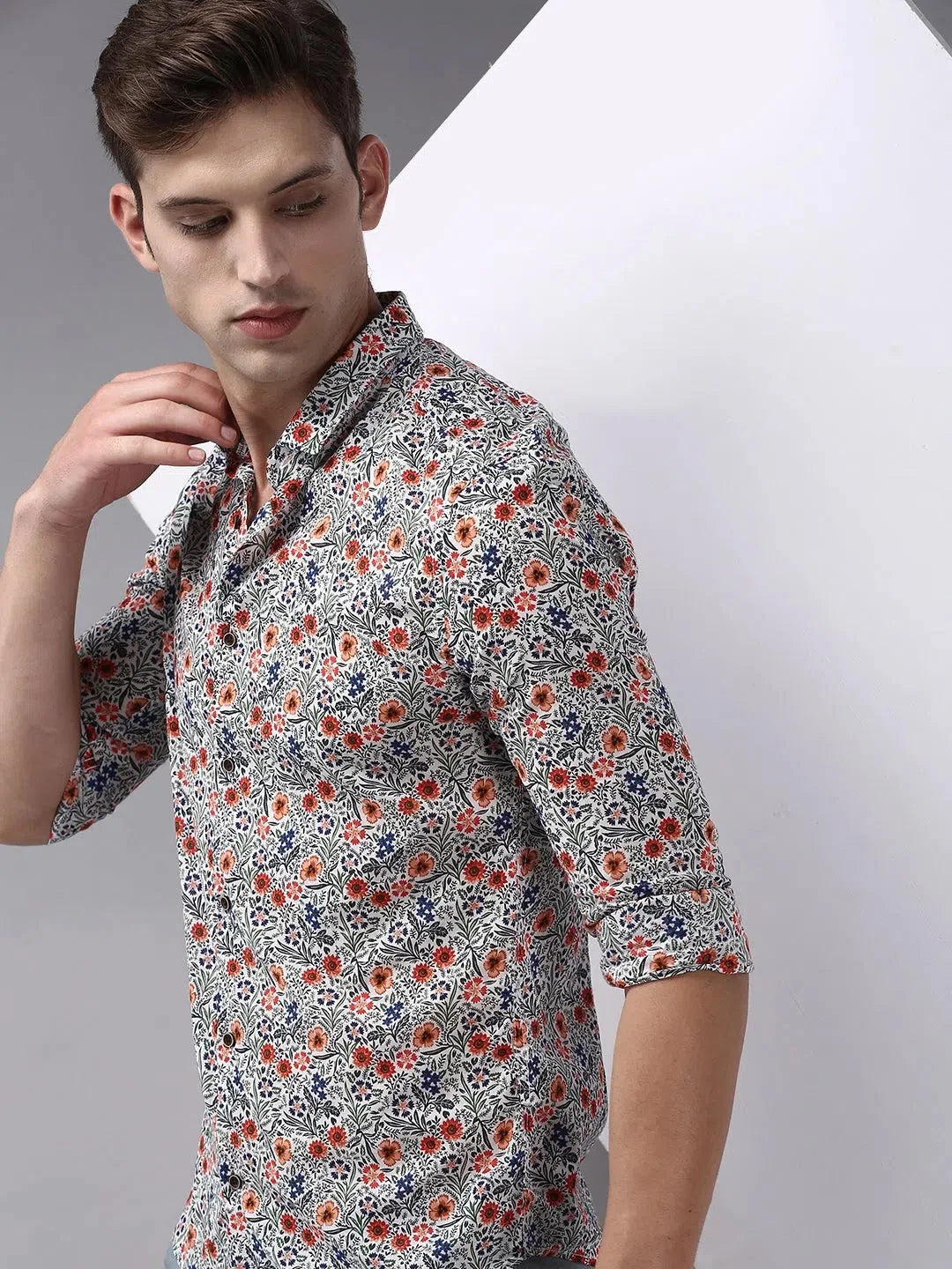 Vibrant White Printed Mens Shirt - Cotton Casual Shirt | DesiQlo