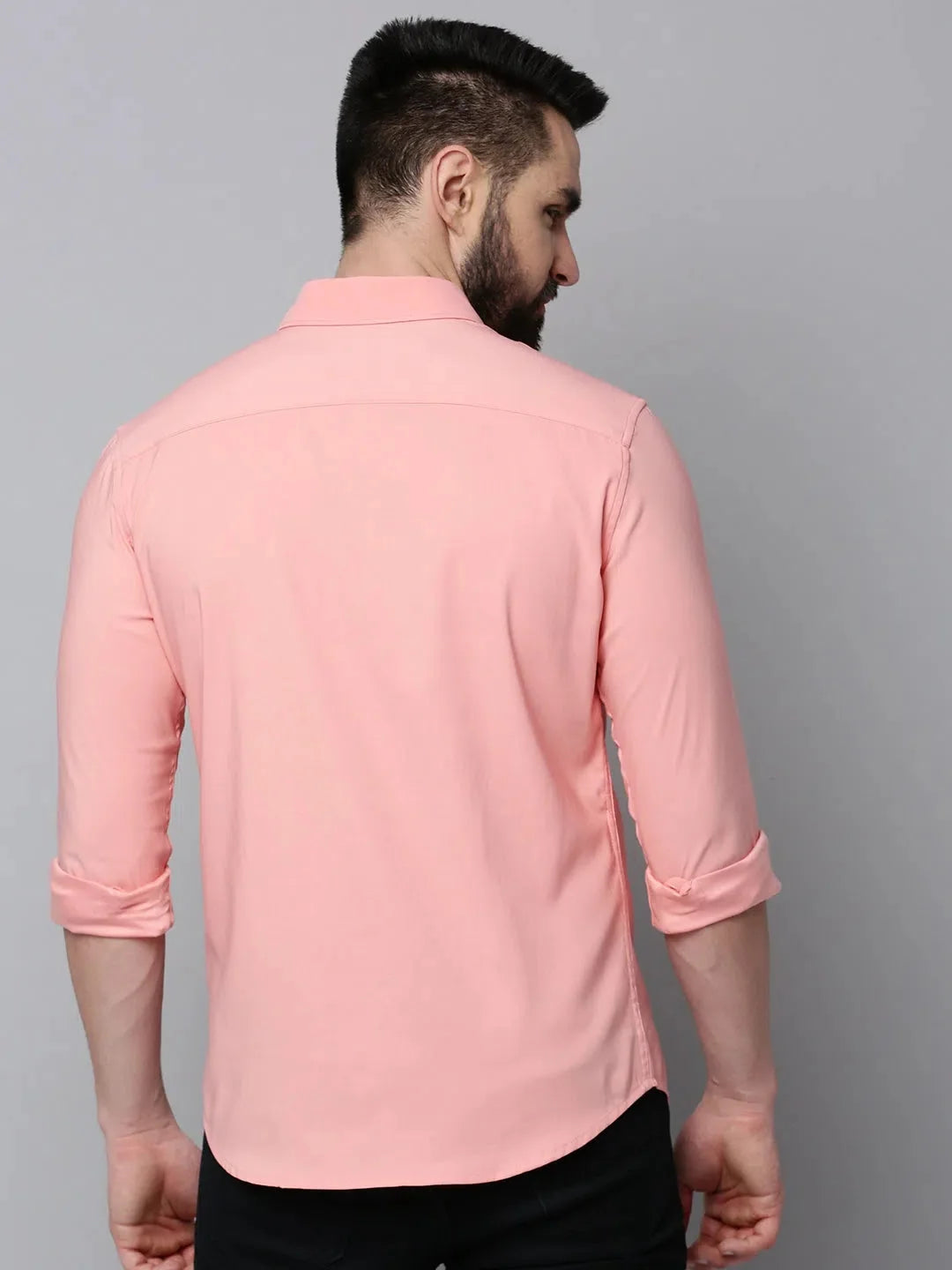 Men's Peach Solid Cotton Shirt - Casual Style