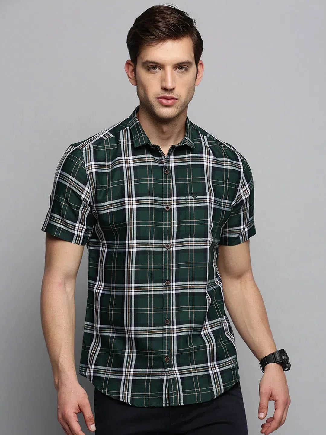 Men's Green Checked Cotton Casual Shirt | Stylish