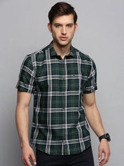 Men Green Checked Casual Shirt-HORNCHECKS-1937-Olive