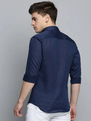 Men Navy Solid Casual Shirt-MUNIFICENCEPLAIN-3396-Navyblue