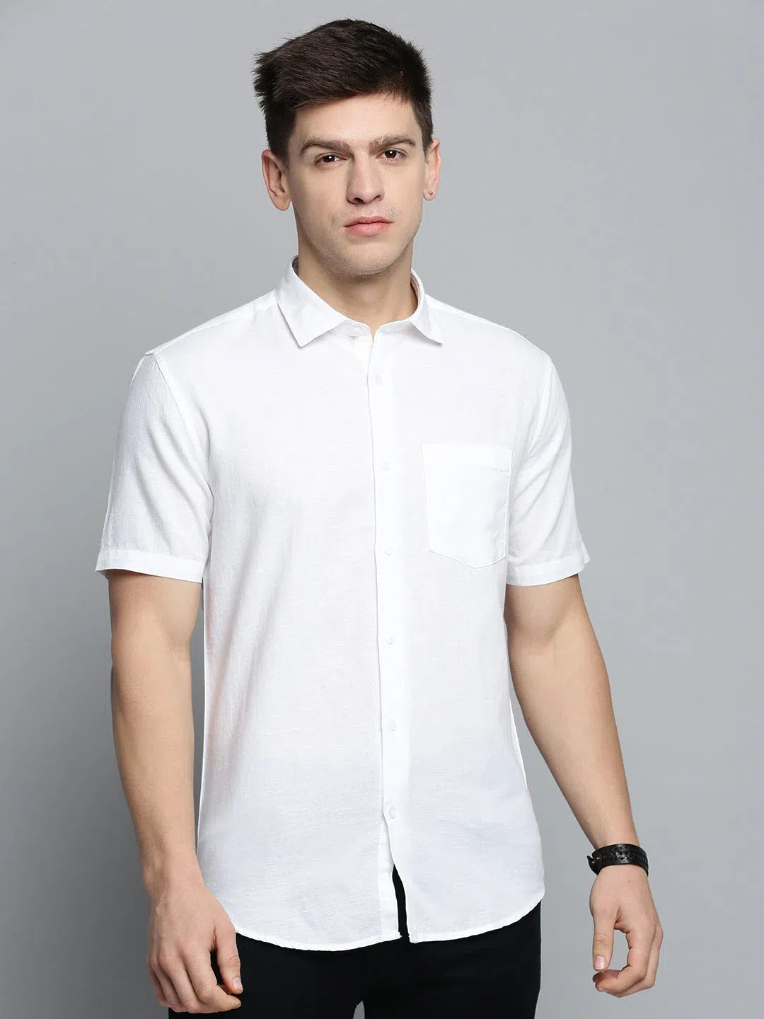 Mens Linen Shirt - White Solid Casual Shirt | DesiQlo