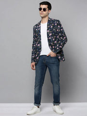 Men Navy Printed Blazer-SOBLZ-298-Navyblue