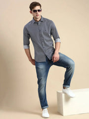 Men Navy Solid Casual Shirt-IKIGAIPRINTS-8801-Navyblue
