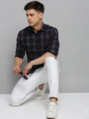 Men Navy Checked Casual Shirt-DALTONCHECKS-4106-Navyblue