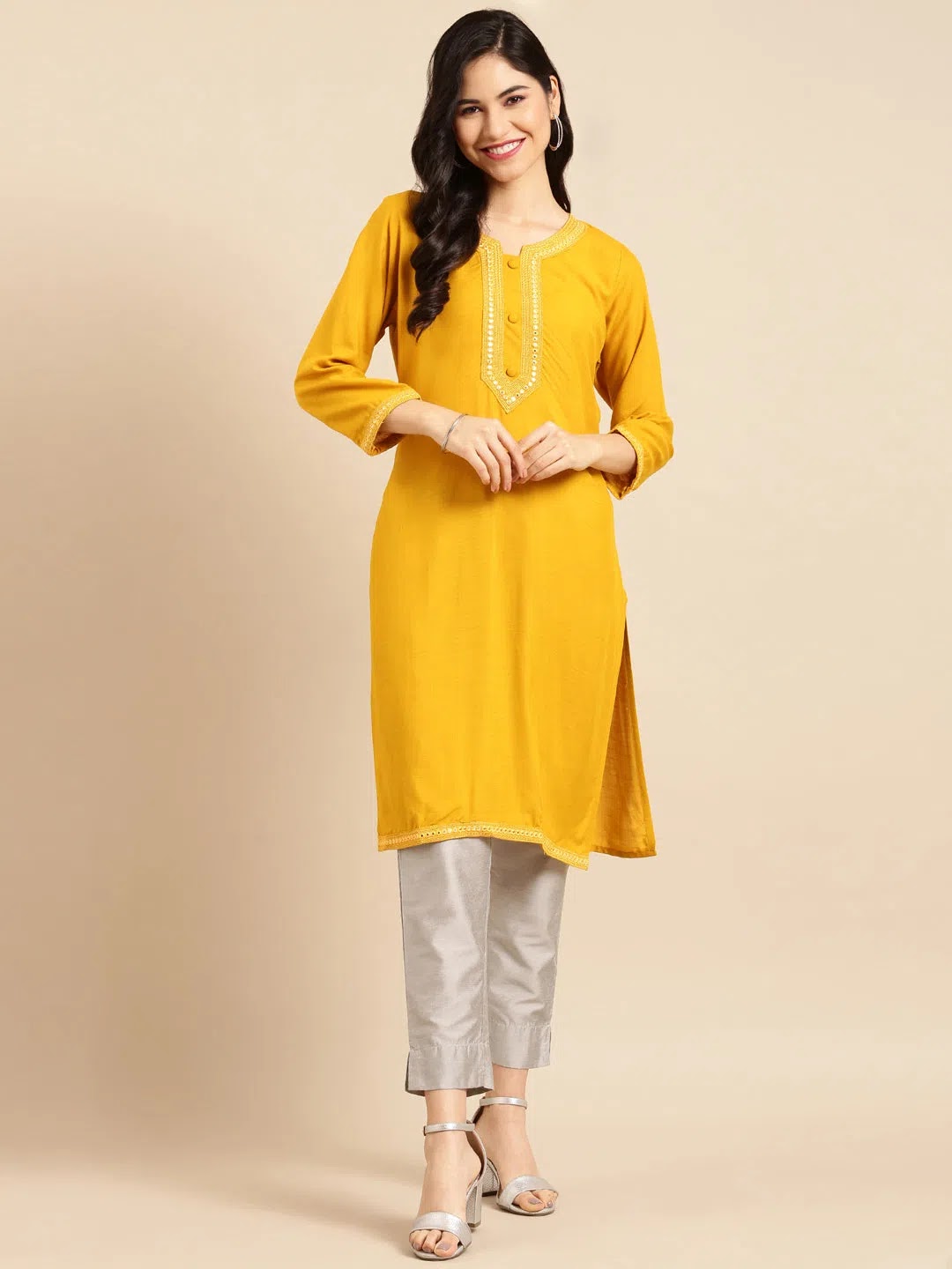 Mustard Indian Kurti for Ladies | Cotton Tunic Top for Women