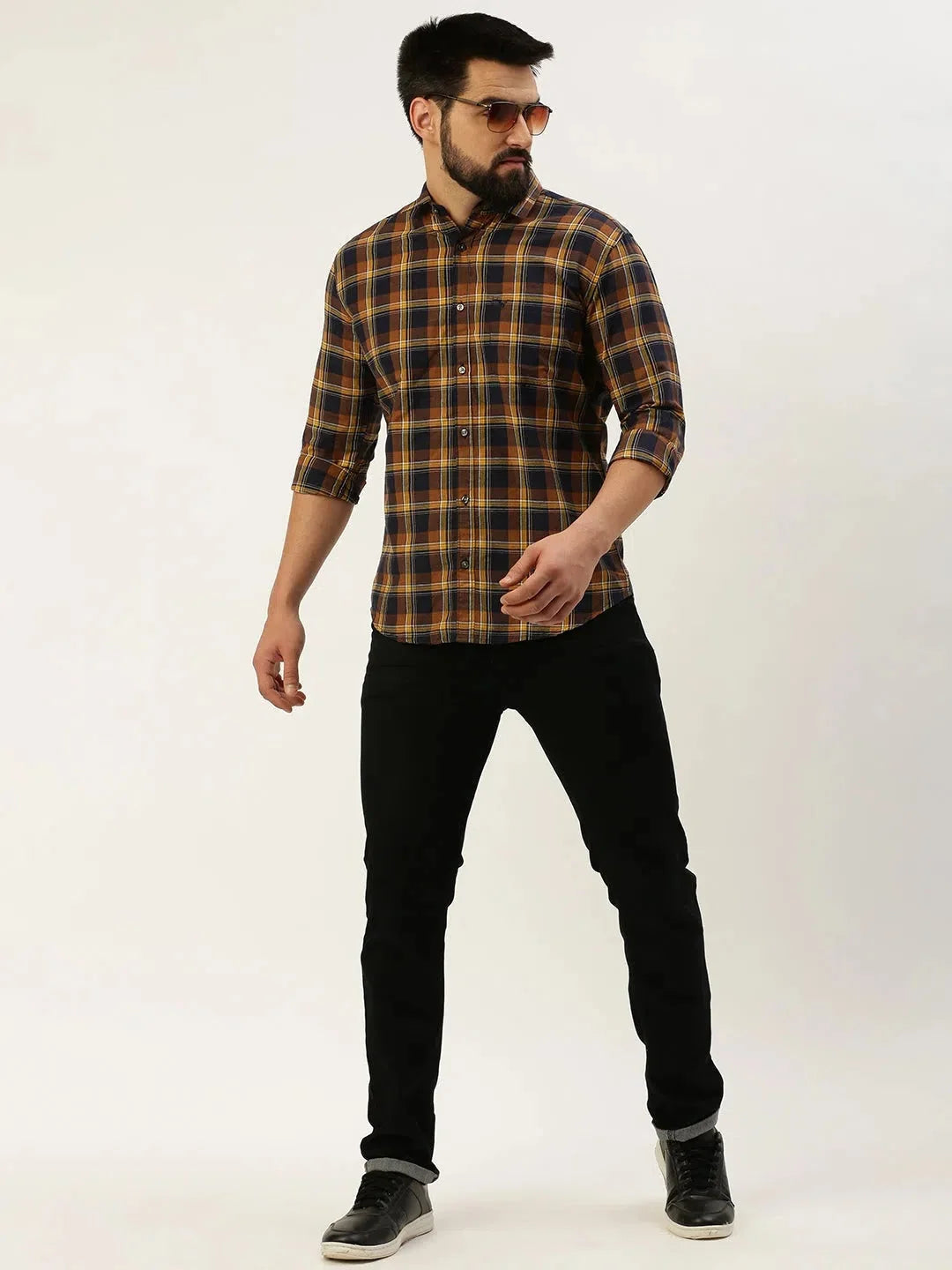 Navy Checked Mens Shirt | Cotton Casual & Formal Shirts