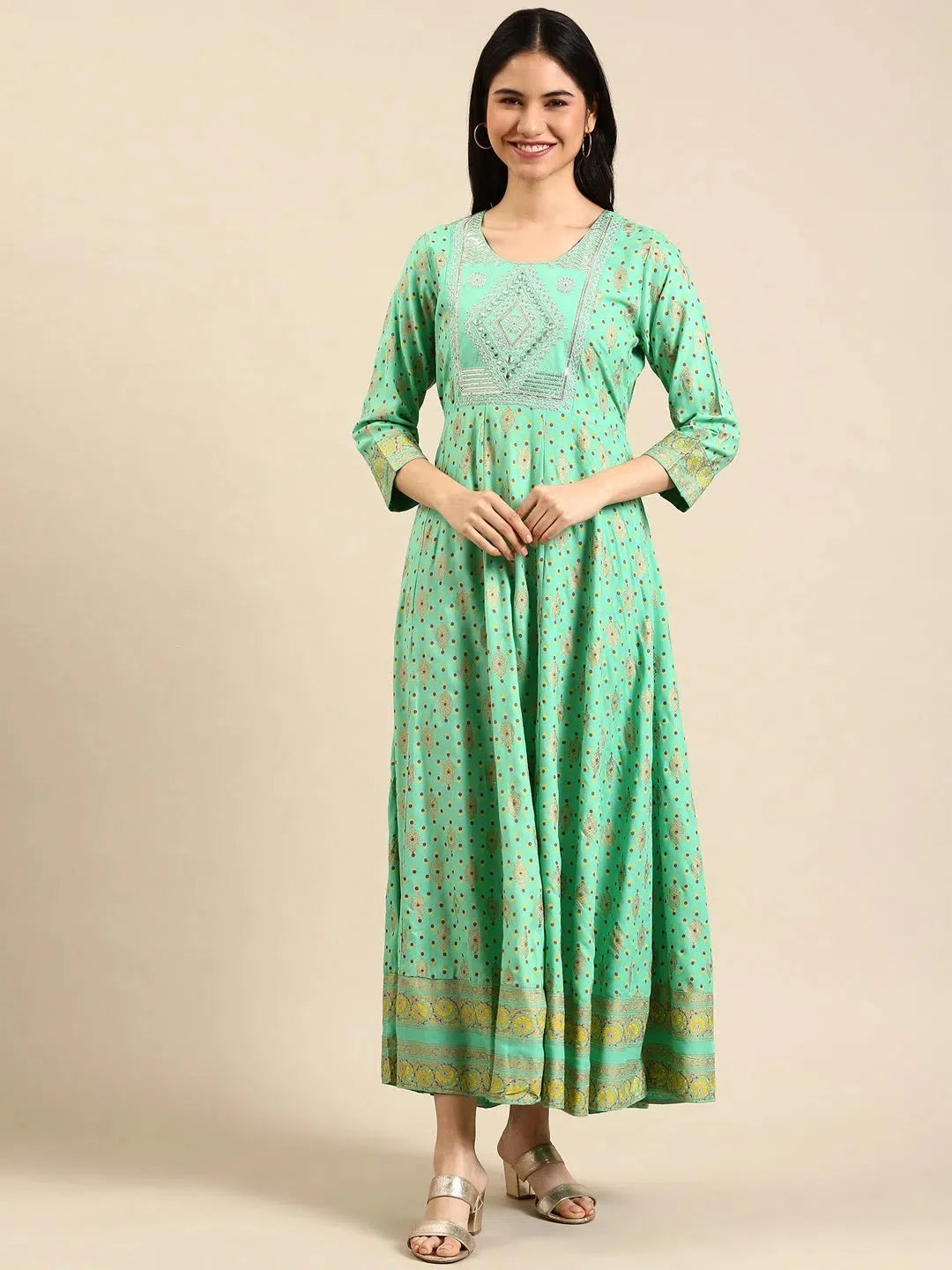 Green Printed Anarkali Kurta - Women's Anarkali Kurtis Online