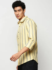 Men Yellow Striped Casual Casual Shirts-YARROWSTRIPE-5643-Yellow
