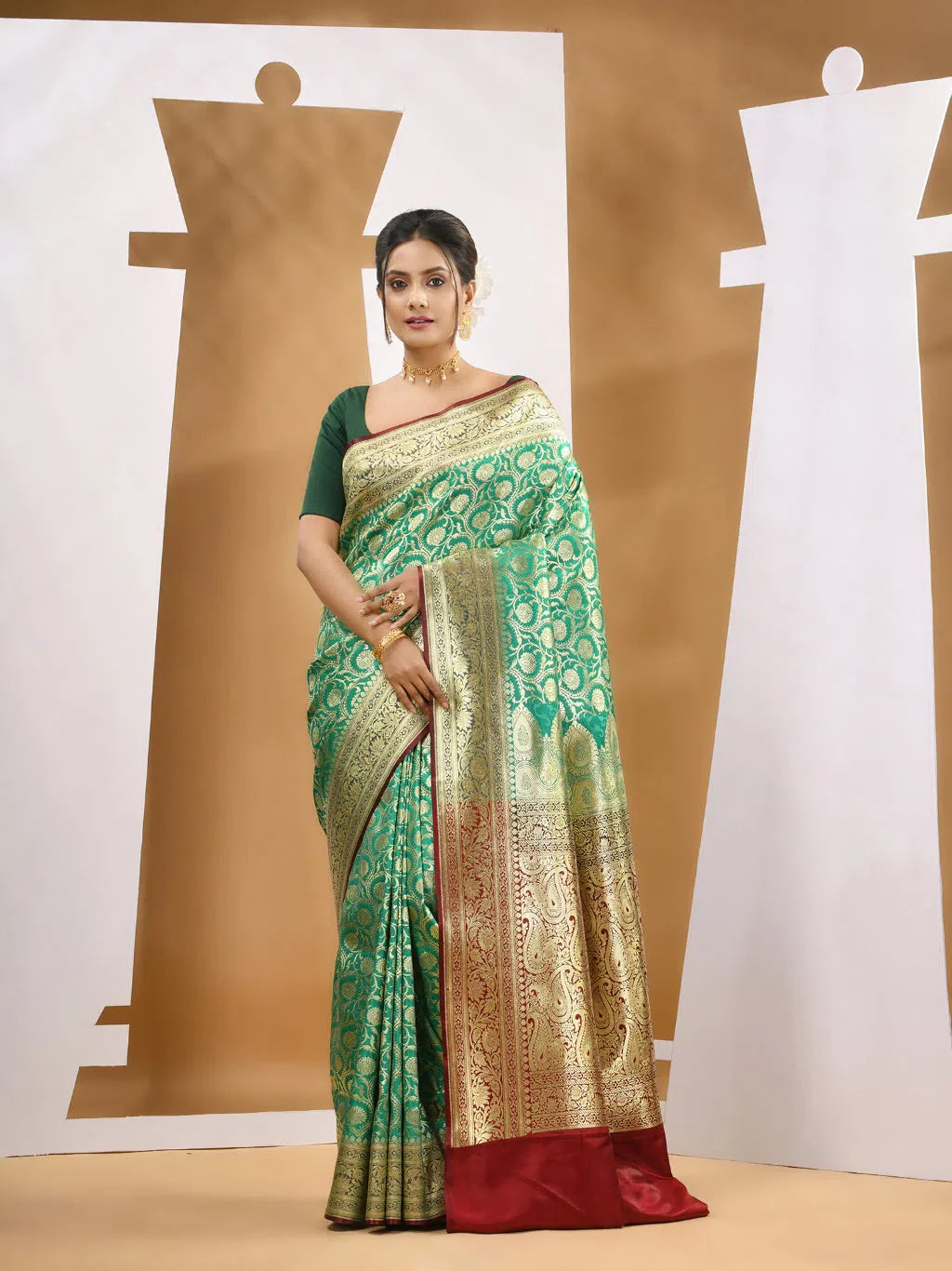 Green Banarasi Saree - Zari Woven Indian Sari