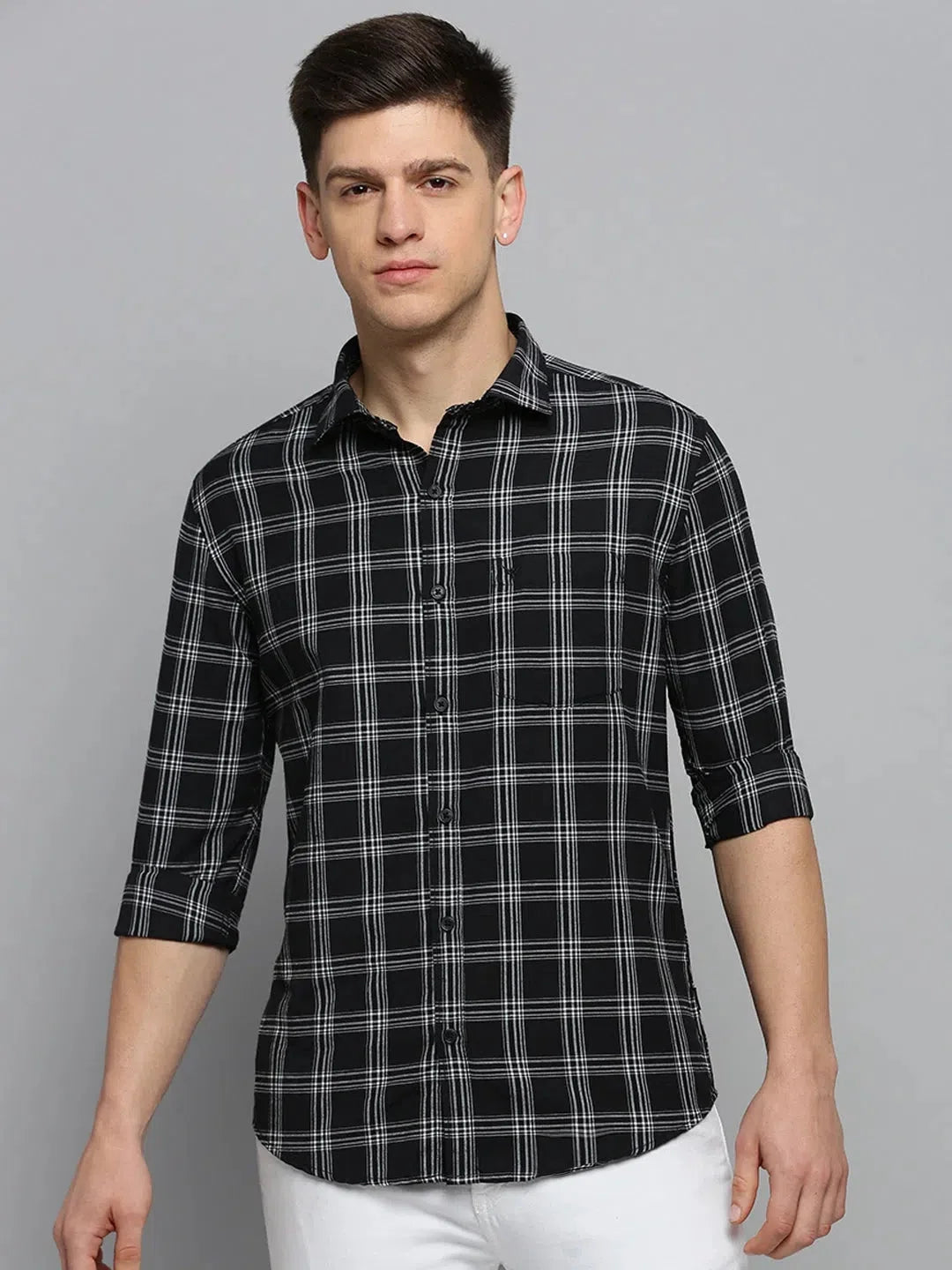 Black Checked Mens Shirt | Cotton Casual Shirts DesiQlo