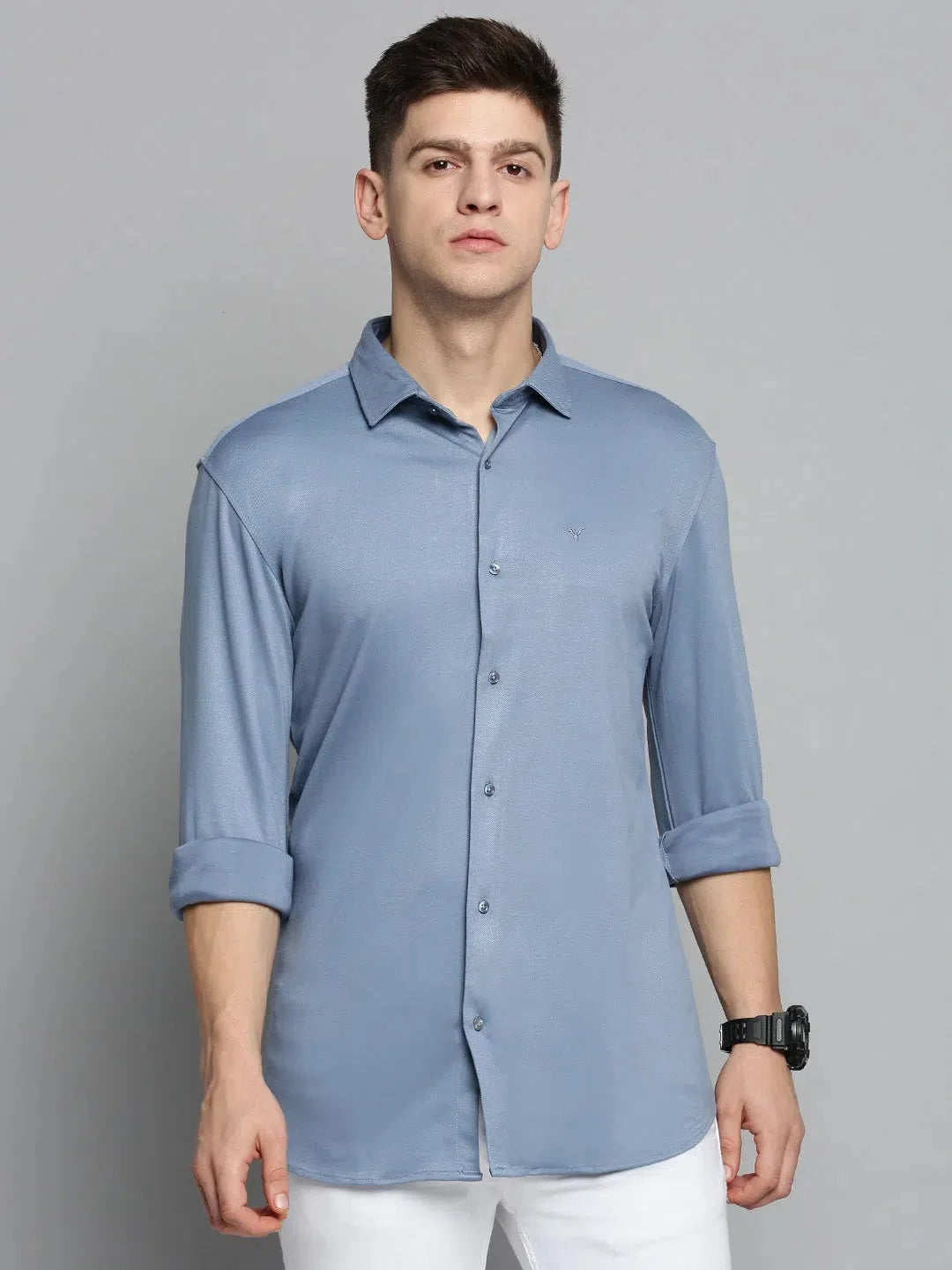 Men's Blue Solid Cotton Shirt | Casual Mens Shirt