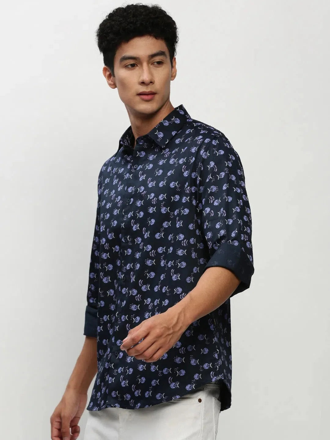Men's Navy Printed Cotton Shirt | Casual & Trendy