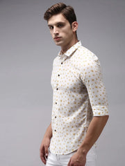 Men White Printed Casual Shirt-OMANPRINT-1581-Offwhite