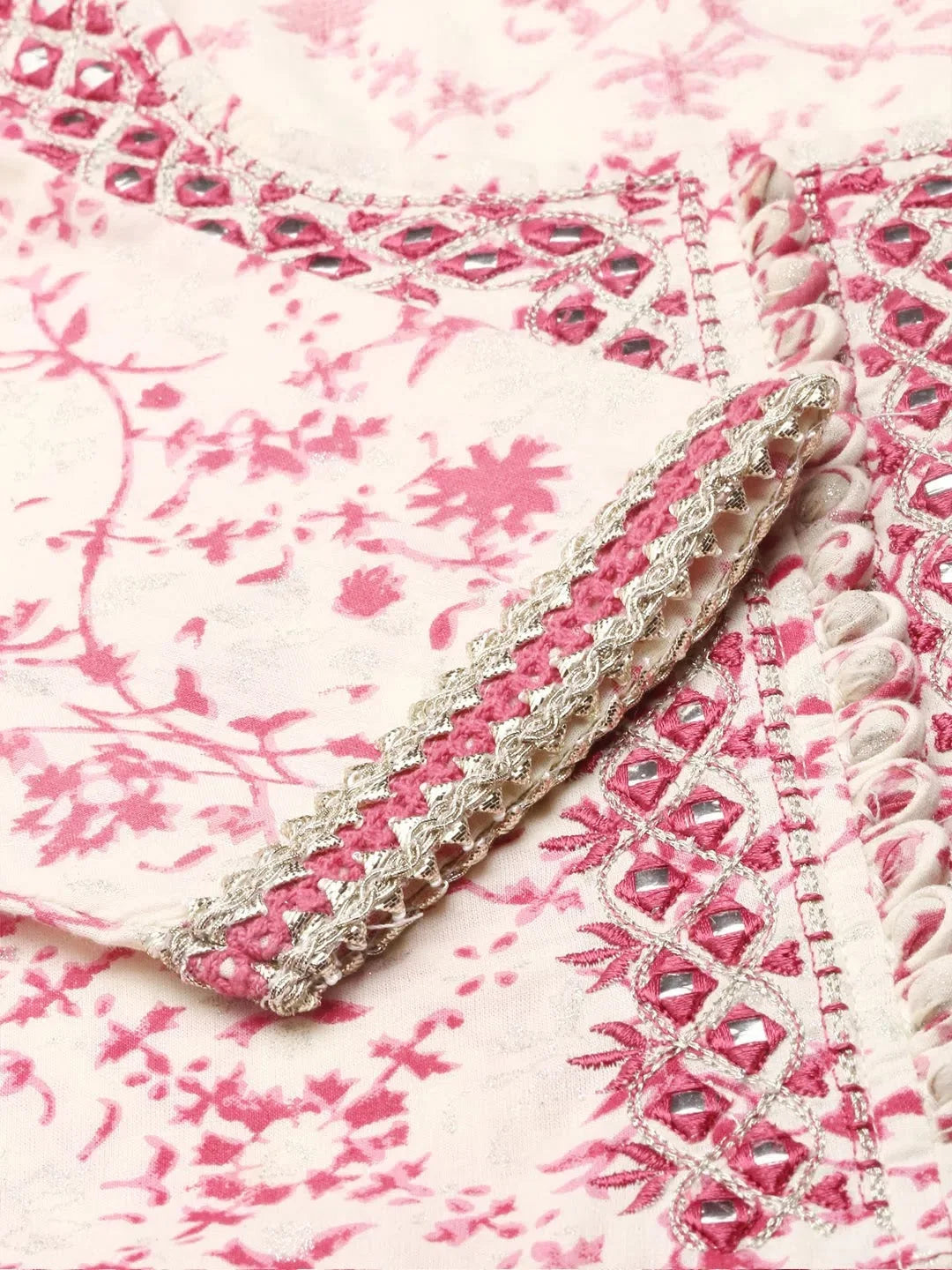 Cream Floral Cotton Kurta Set | Women's Indian Kurta Sets - Style 1