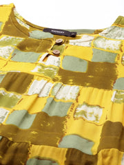 Women's Yellow Printed Anarkali Kurta-ON-608-Yellow
