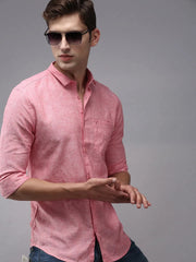 Men Pink Solid Casual Shirt-COLINLINEN-1337-Coral